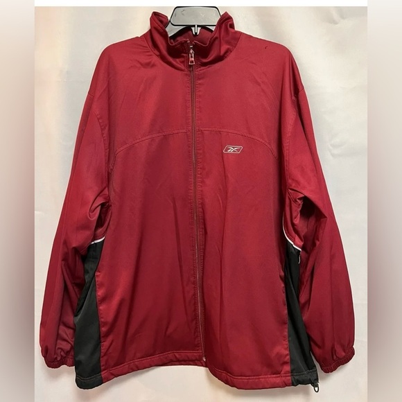 Vintage Reebok Jacket Men 2XL Red Black Full Zip Windbreaker Track Coat Warm Up - Picture 1 of 8
